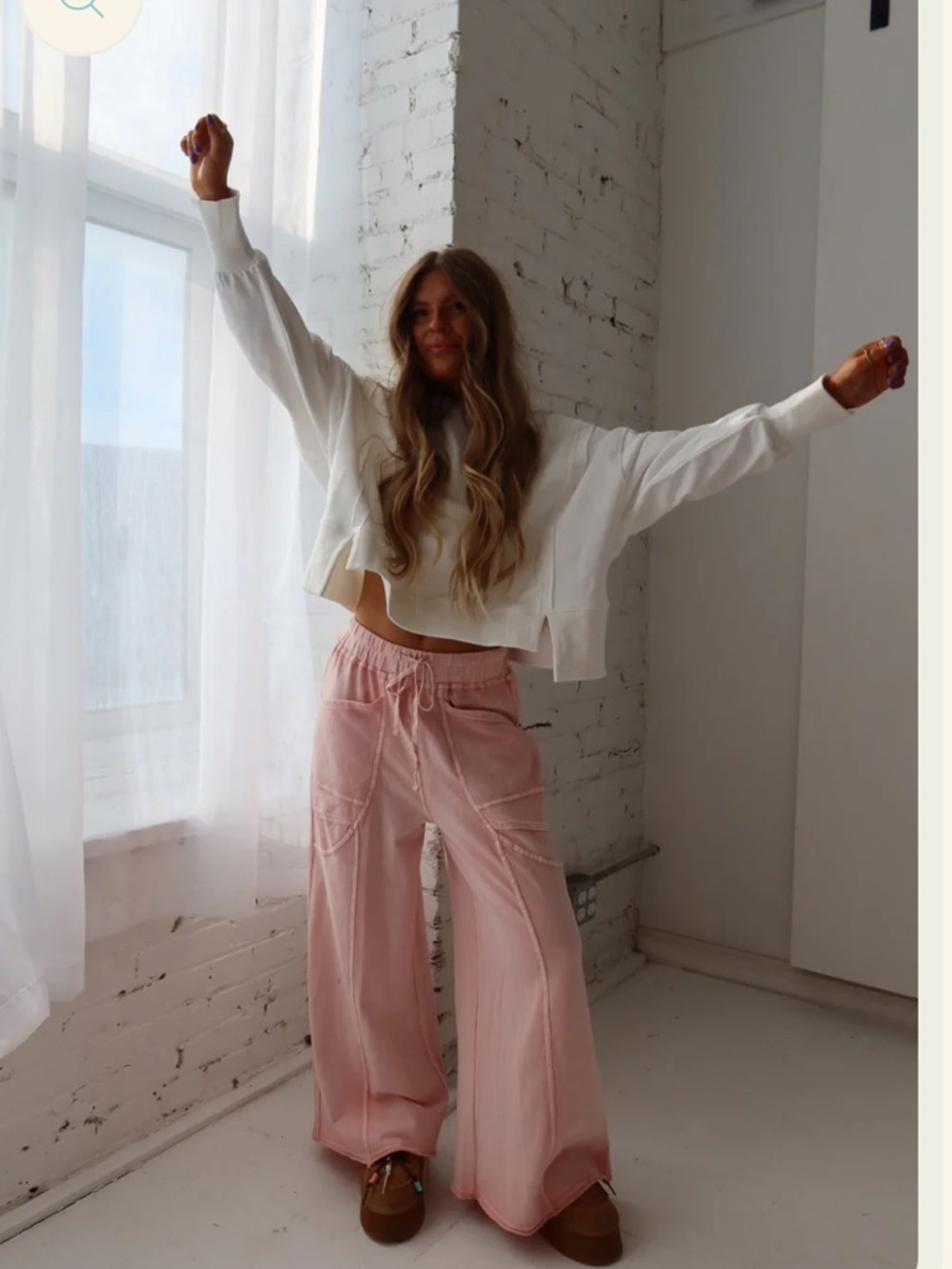 Mittoshop Wide-Leg Pink Drawstring Pants